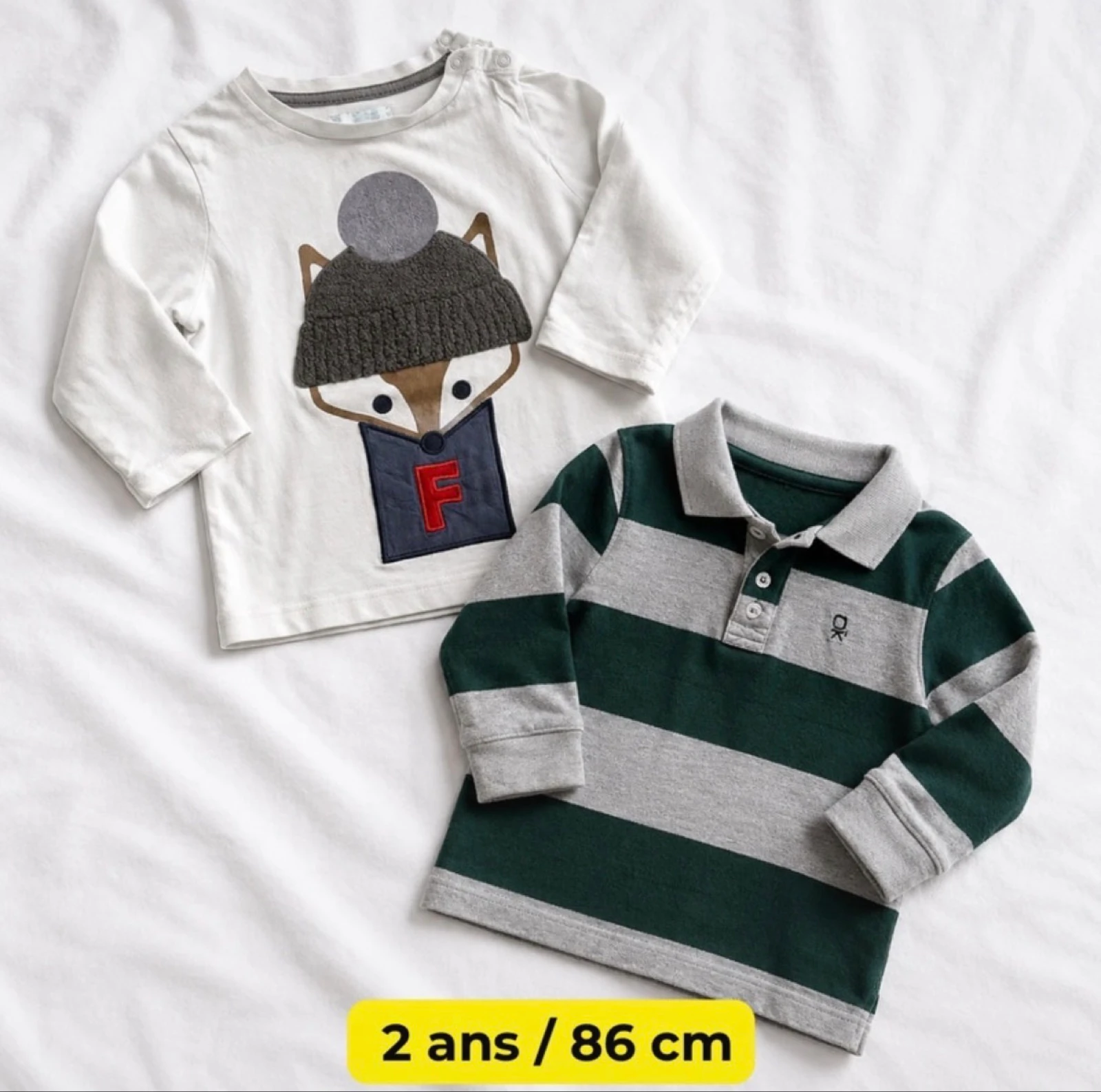 Très bon état | lot de 2 t-shirt polo manches longues chaud | Obaibi | 2 ans 86cm
